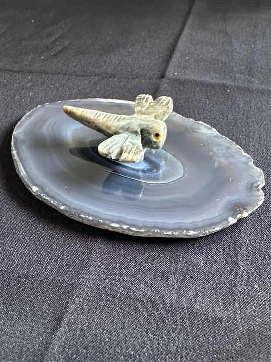 Other - Jasper & agate NWOT genuine gemstone dragonfly carving on a dyed agate slice.